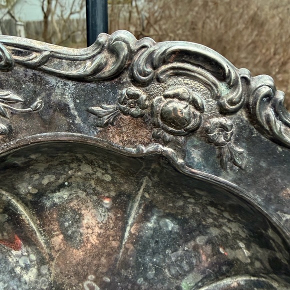 Vintage Silver-plated Repousse Bowl Approximately 11” Width  8” Center Ornate